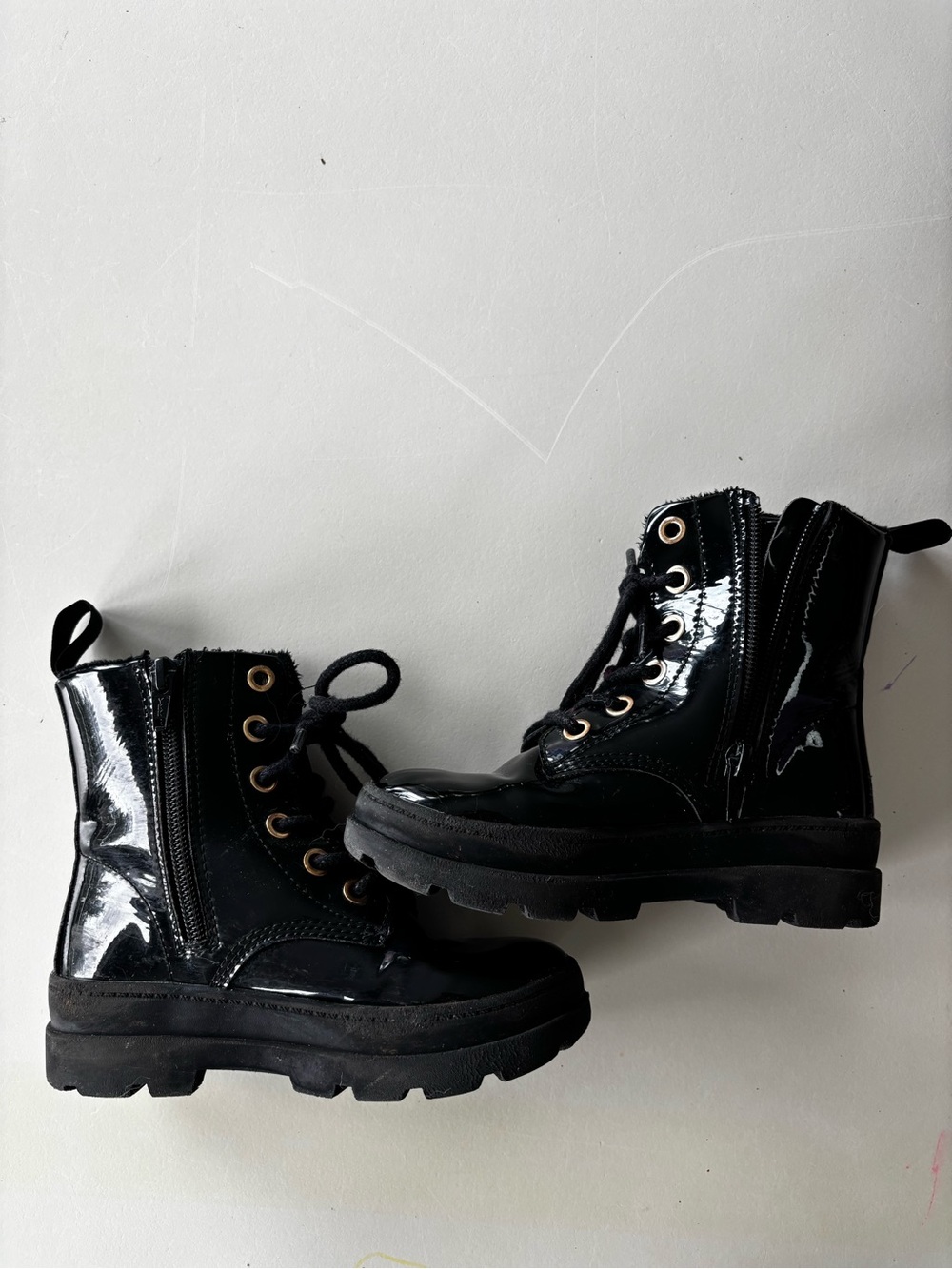 Black Faux Leather Combat Boots